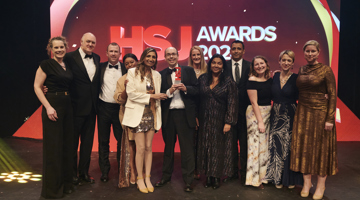 The SPoA team presented with the award at the HSJ Awards 2024 by Sam Roberts, chief executive at NICE and comedian Dara Ó’Briain